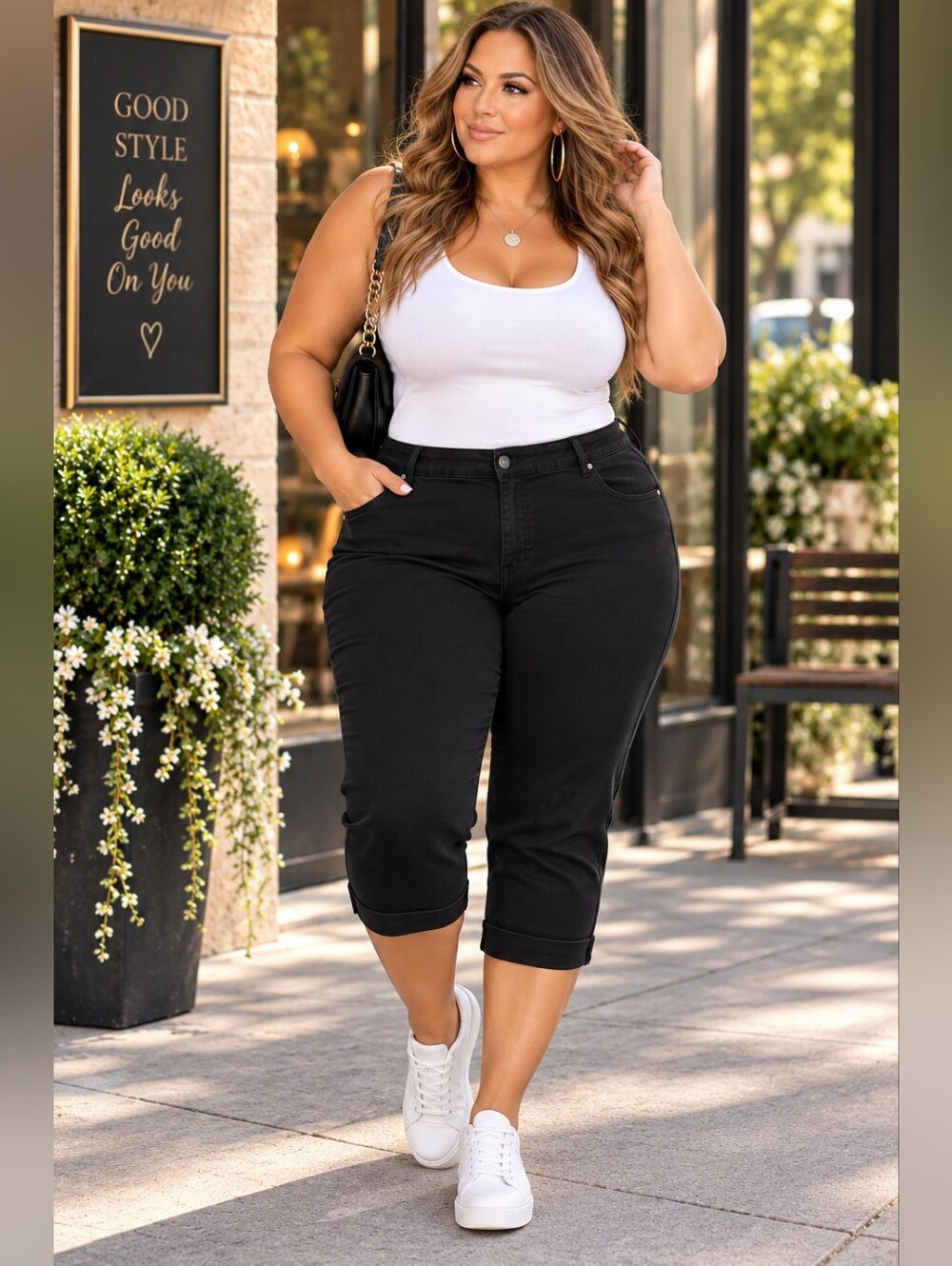 Avenue Denim Black Capri Jeans Cuffed Plus Size 26 Average 🖤👖